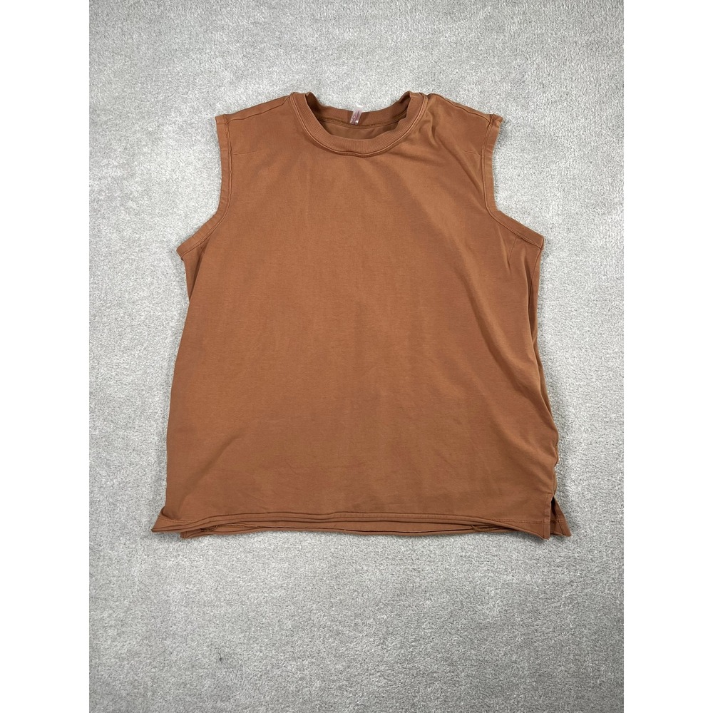 Free People FP Movement Womens Brown Cotton Blend Muscle Tank Top Side Pockets S